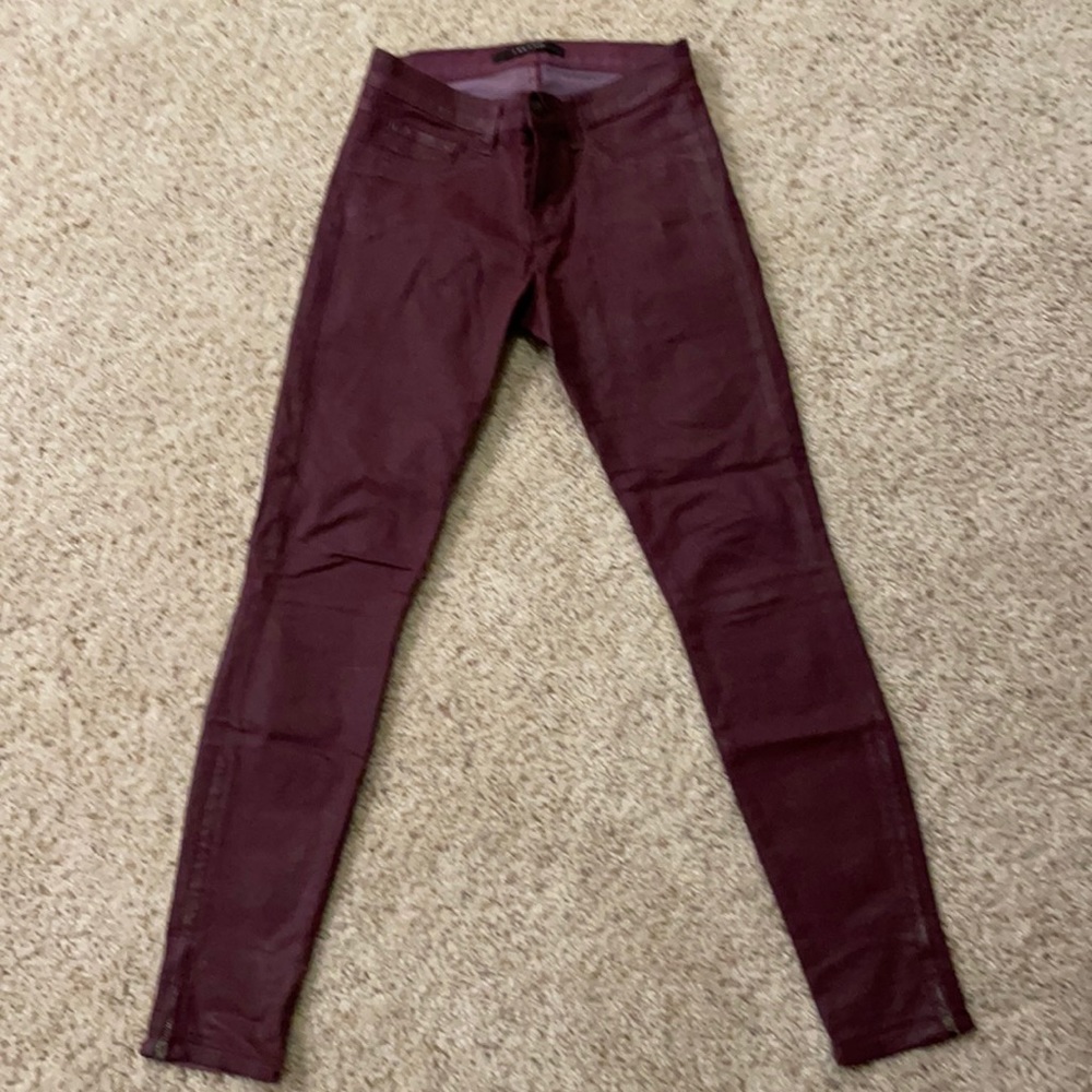 JBrand X Intermix Burgundy Waxed Skinny Jeans
